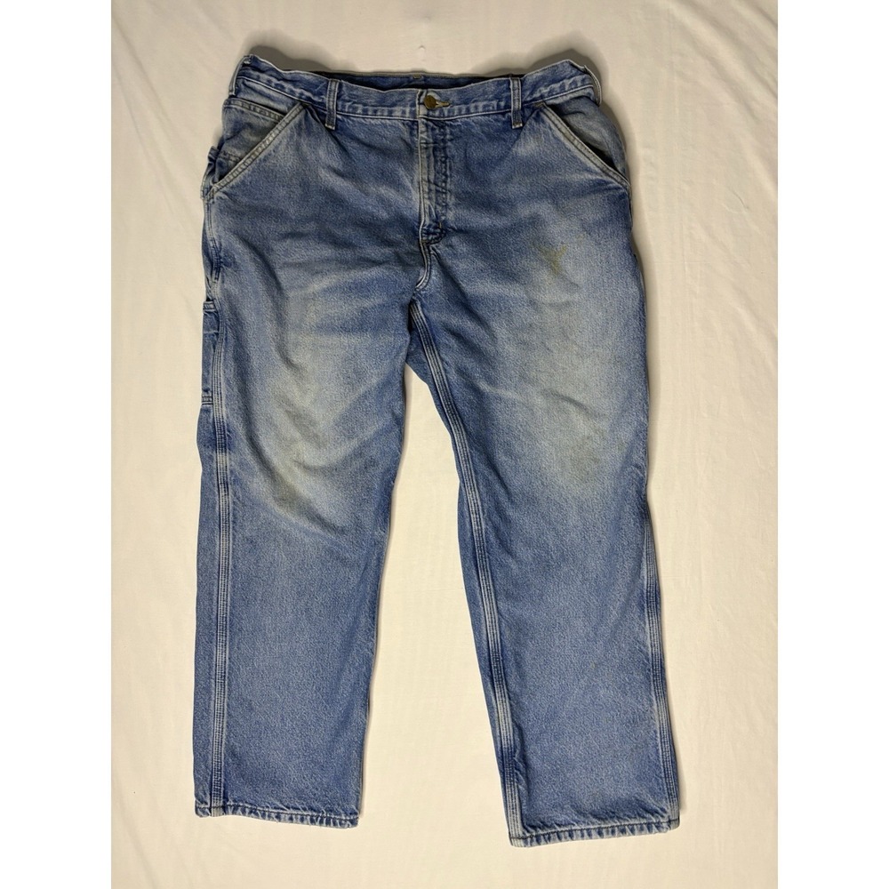 Carhartt Fleece Lined Denim Jeans Men's Size 38x30 Blue Dungaree Fit Straight